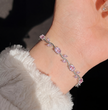 Gold Vine Leaf Bracelet – Stainless Steel Crystal Tulip Bracelet with Toggle Clasp