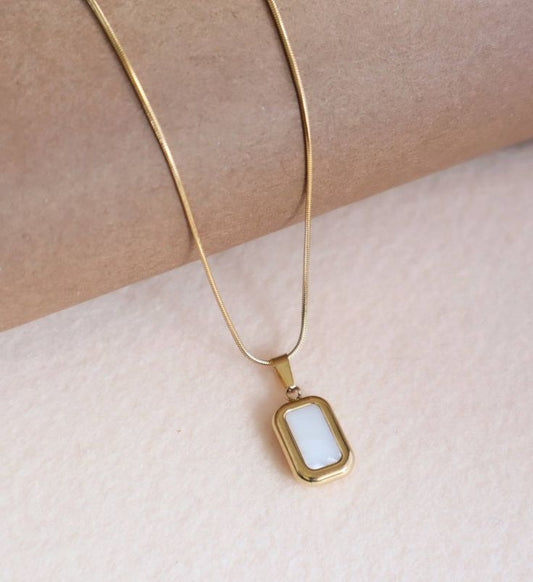 Gold White Stone Pendant Necklace