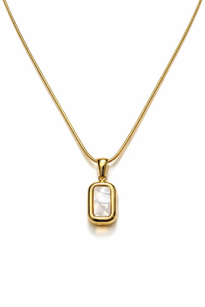 Gold White Stone Pendant Necklace