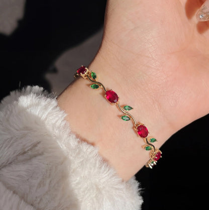 Gold Vine Leaf Bracelet – Stainless Steel Crystal Tulip Bracelet with Toggle Clasp
