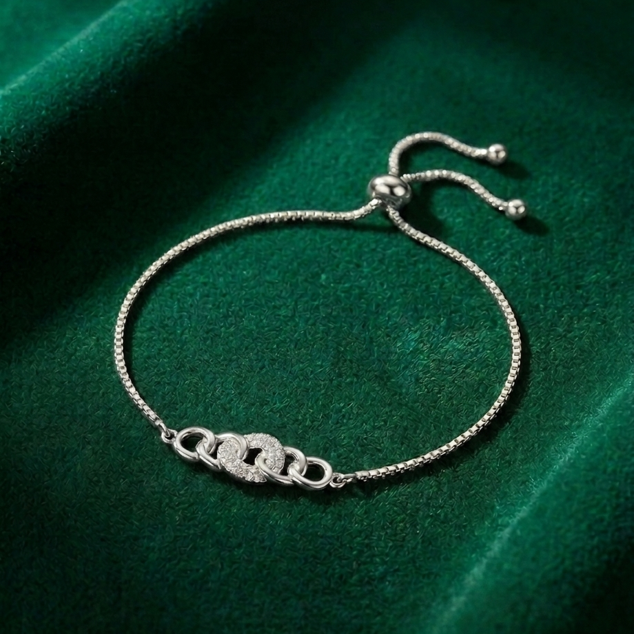 Stainless Steel Bolo Bracelet – Adjustable Interlocking Ring Bracelet for Women